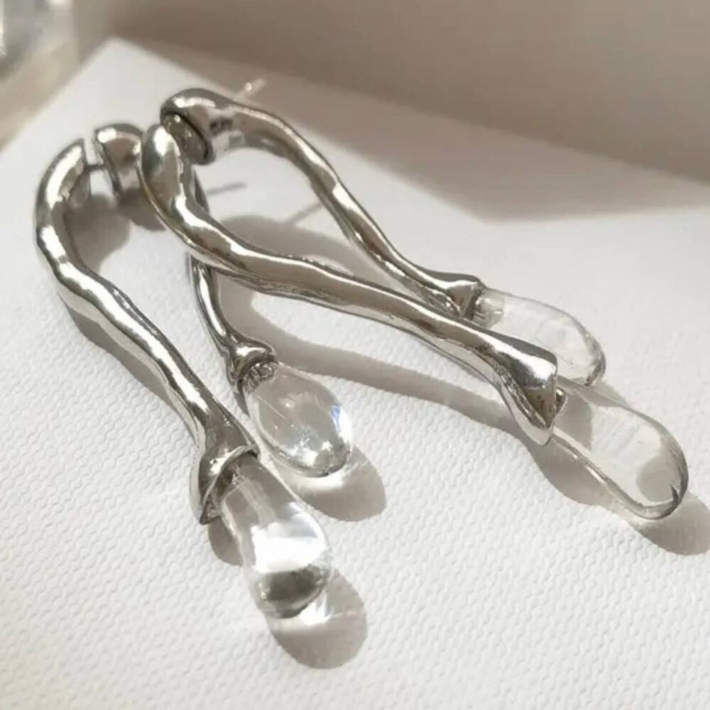 NEW Drippy Front Back Double Drop Earrings Clear Lucite Silver AU14